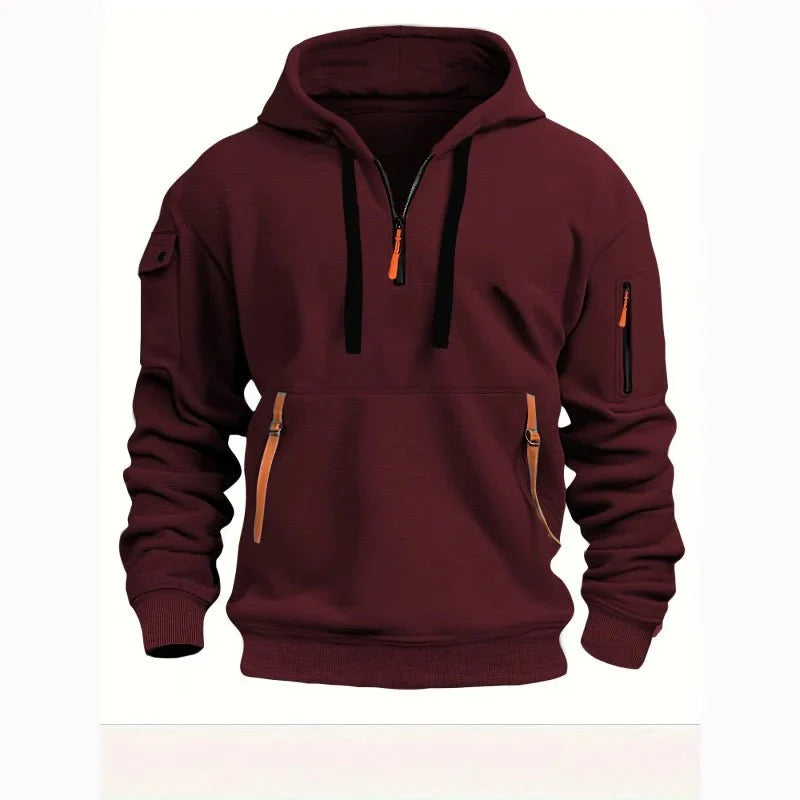 Archie men's fleece-lined tactical zip hoodie in red