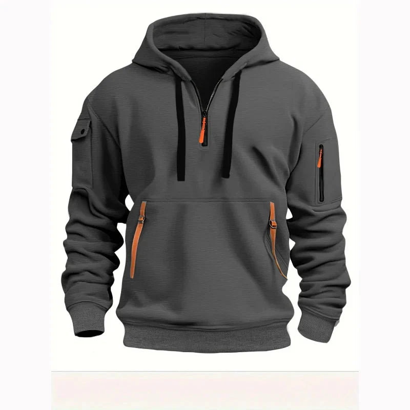 Archie men's fleece-lined tactical zip hoodie in grey