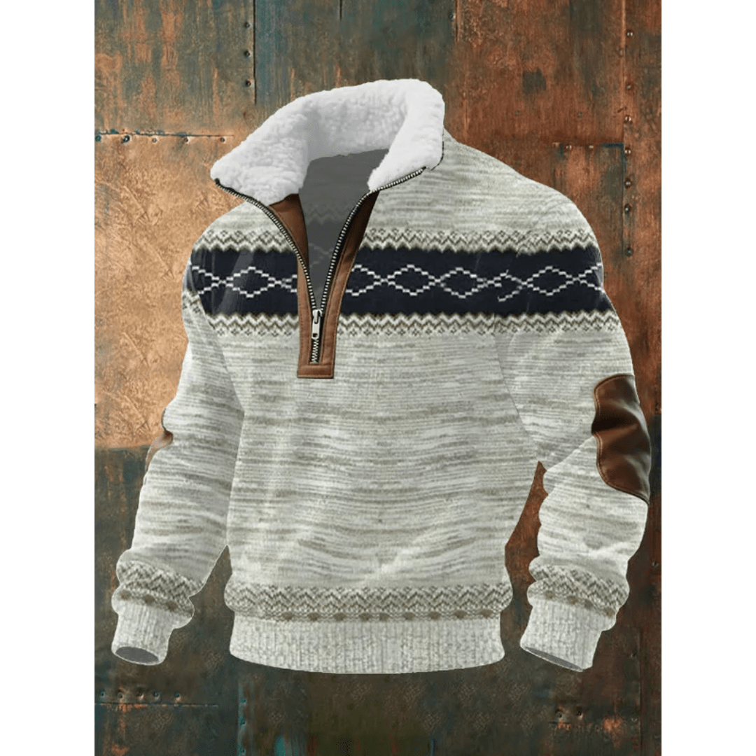 Asger | Fleeceforet Mønstret Troyer med Høj Krave - StilfulltMen's sweatersHøjhalset sweater FinlandSAsger | Fleeceforet Mønstret Troyer med Høj Krave