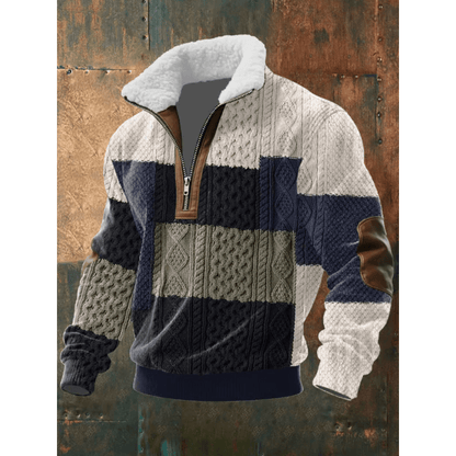 Asger | Fleeceforet Mønstret Troyer med Høj Krave - StilfulltMen's sweatersHøjhalset sweater IslandSAsger | Fleeceforet Mønstret Troyer med Høj Krave