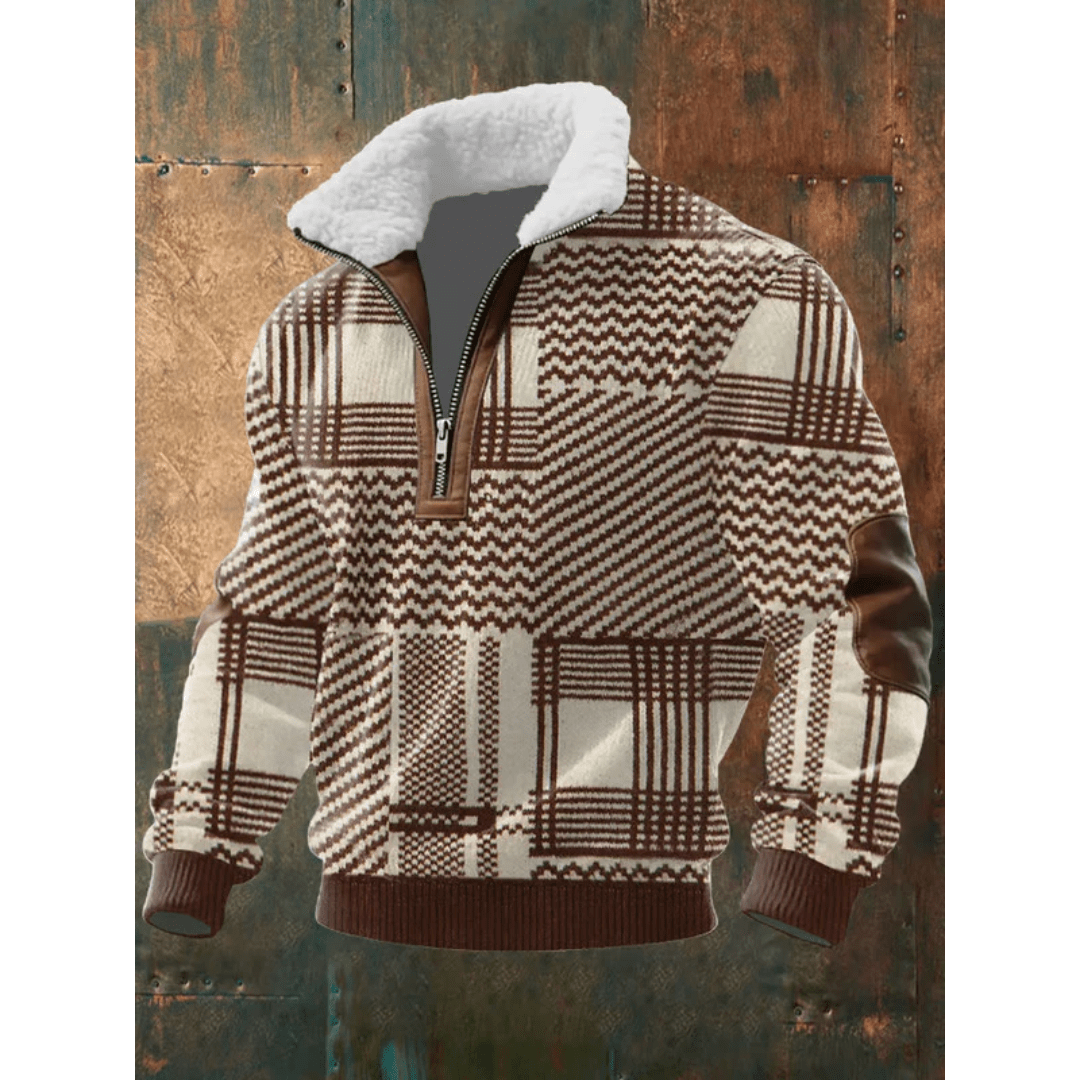 Asger | Fleeceforet Mønstret Troyer med Høj Krave - StilfulltMen's sweatersHøjhalset sweater KasakhstanSAsger | Fleeceforet Mønstret Troyer med Høj Krave