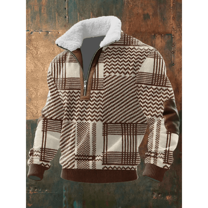 Asger | Fleeceforet Mønstret Troyer med Høj Krave - StilfulltMen's sweatersHøjhalset sweater KasakhstanSAsger | Fleeceforet Mønstret Troyer med Høj Krave