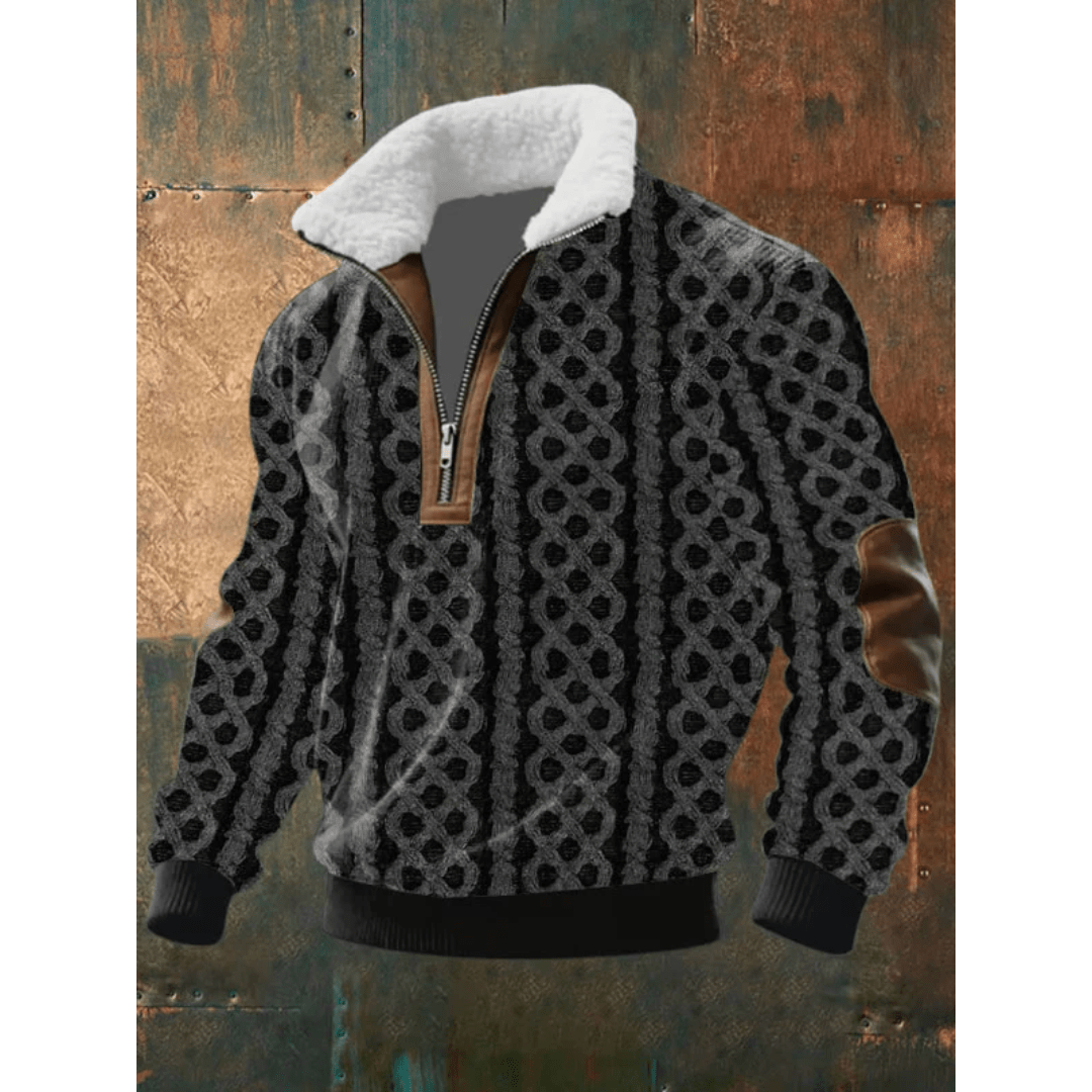 Asger | Fleeceforet Mønstret Troyer med Høj Krave - StilfulltMen's sweatersHøjhalset sweater LitauenSAsger | Fleeceforet Mønstret Troyer med Høj Krave