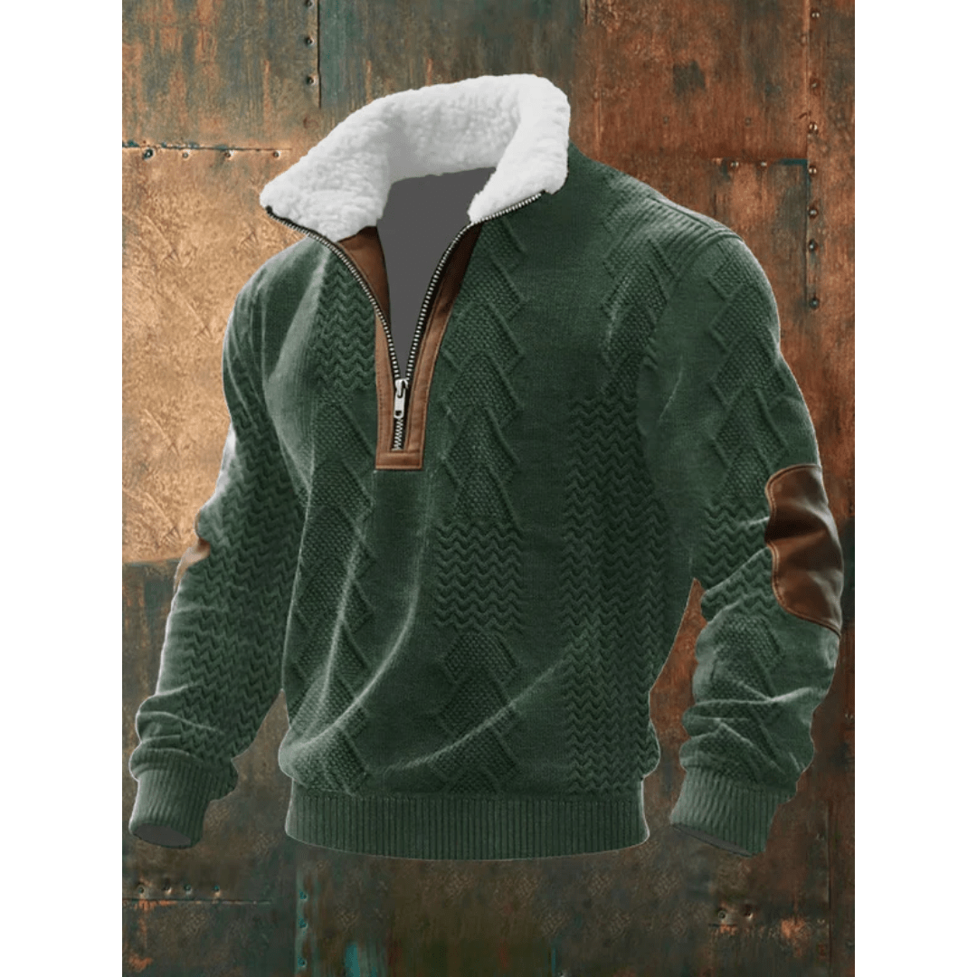 Asger | Fleeceforet Mønstret Troyer med Høj Krave - StilfulltMen's sweatersHøjhalset sweater MongolietSAsger | Fleeceforet Mønstret Troyer med Høj Krave
