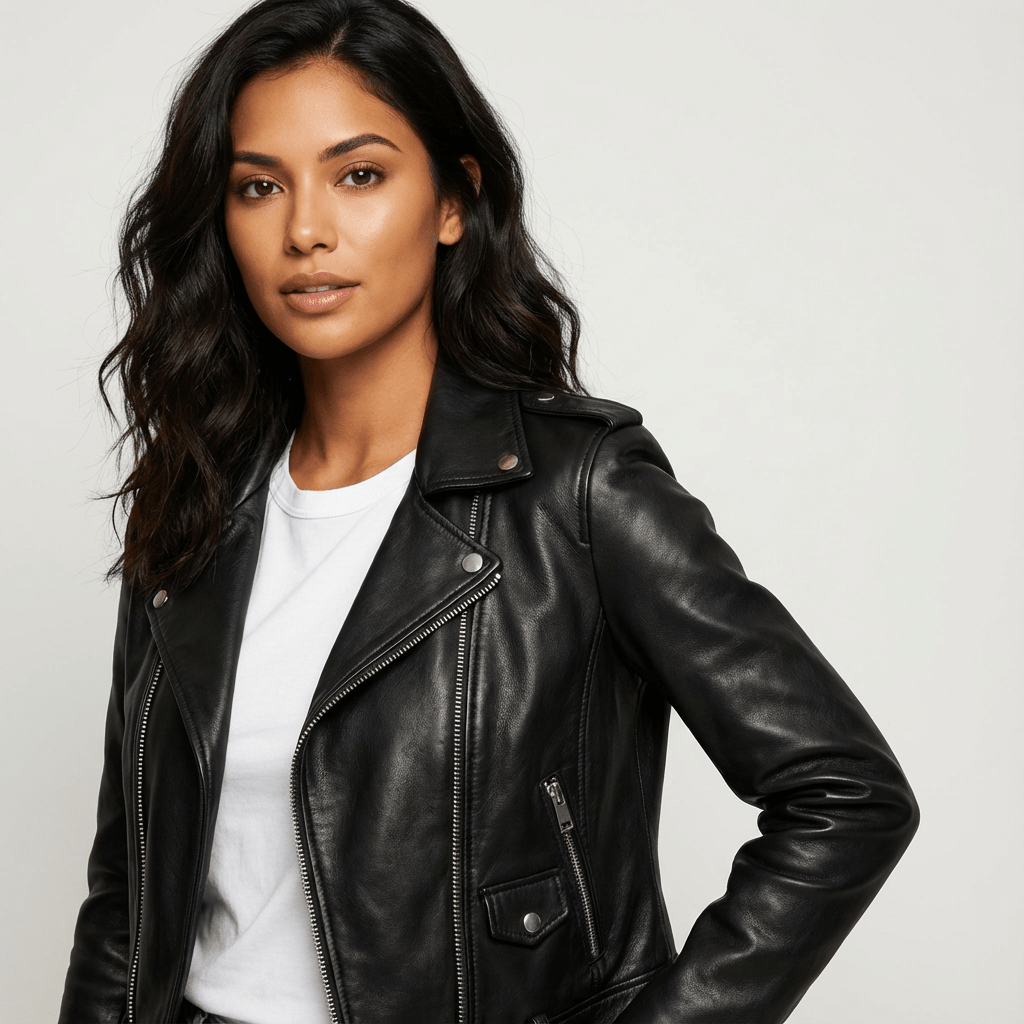 Asta | Kort Taljeret Bikerjakke i Kunstlæder - StilfulltWomen's jacketsSKU_1767464078838_863SortSAsta | Kort Taljeret Bikerjakke i Kunstlæder