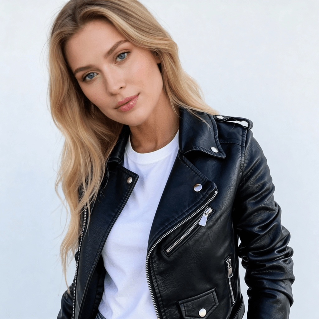 Asta | Kort Taljeret Bikerjakke i Kunstlæder - StilfulltWomen's jacketsSKU_1767464078838_863SortSAsta | Kort Taljeret Bikerjakke i Kunstlæder