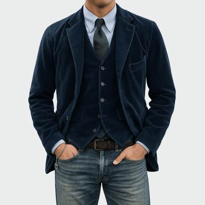 Bastien | Conjunto de Pana con Americana y Chaleco - StilfulltAzulSBastien | Conjunto de Pana con Americana y Chaleco