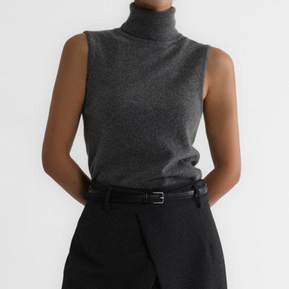 Blair | Top de Punto Sin Mangas con Cuello Alto - StilfulltWomen's sweatersGrisSBlair | Top de Punto Sin Mangas con Cuello Alto