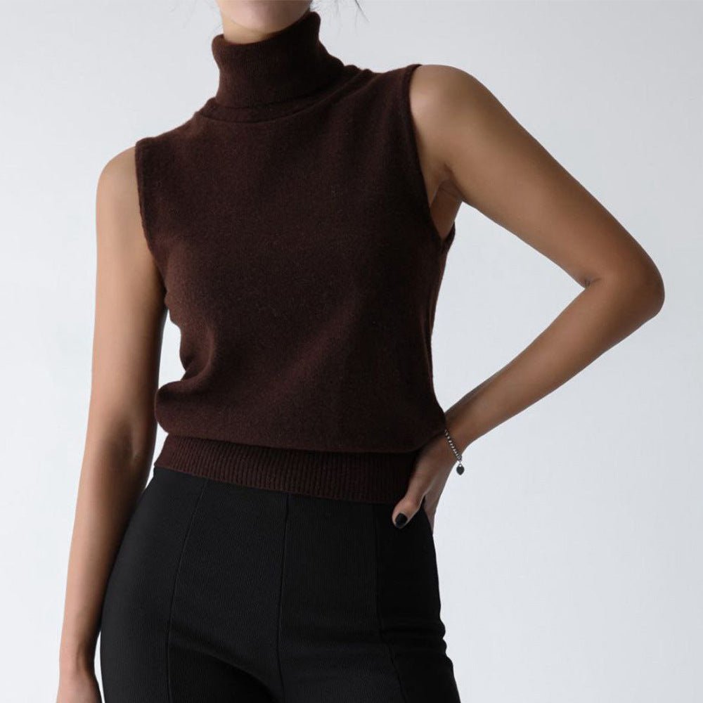 Blair | Top de Punto Sin Mangas con Cuello Alto - StilfulltWomen's sweatersMarrónSBlair | Top de Punto Sin Mangas con Cuello Alto