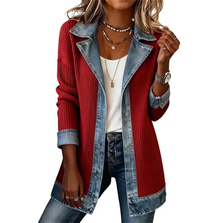 Blakely | Chaqueta Vaquera Larga de Punto Acanalado - StilfulltWomen's jacketsRojoSBlakely | Chaqueta Vaquera Larga de Punto Acanalado