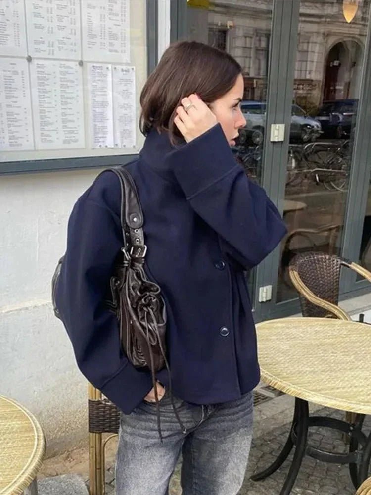 Brigitte | Chaqueta Corta de Paño con Cuello Alto - StilfulltWomen's jackets43166843962151Azul marinoLBrigitte | Chaqueta Corta de Paño con Cuello Alto