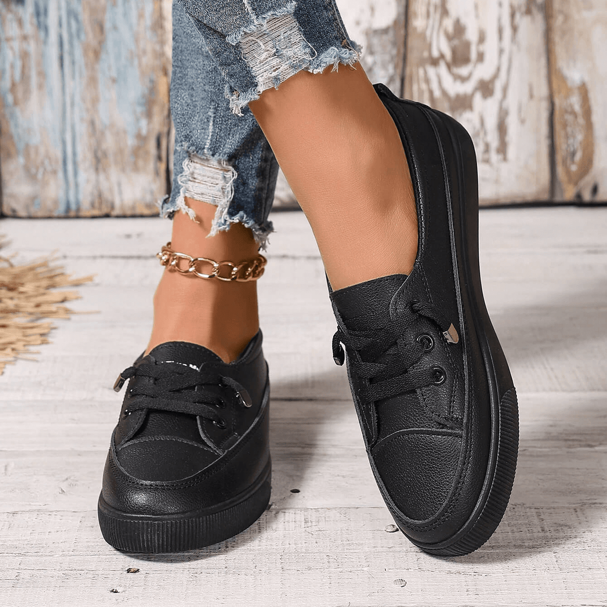 Bryony lace-up leather-look trainers, alternative view