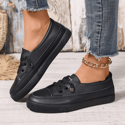 Bryony lace-up leather-look trainers in black