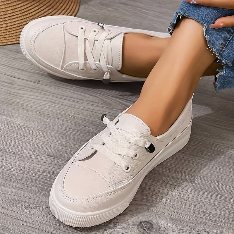 Bryony lace-up leather-look trainers in beige