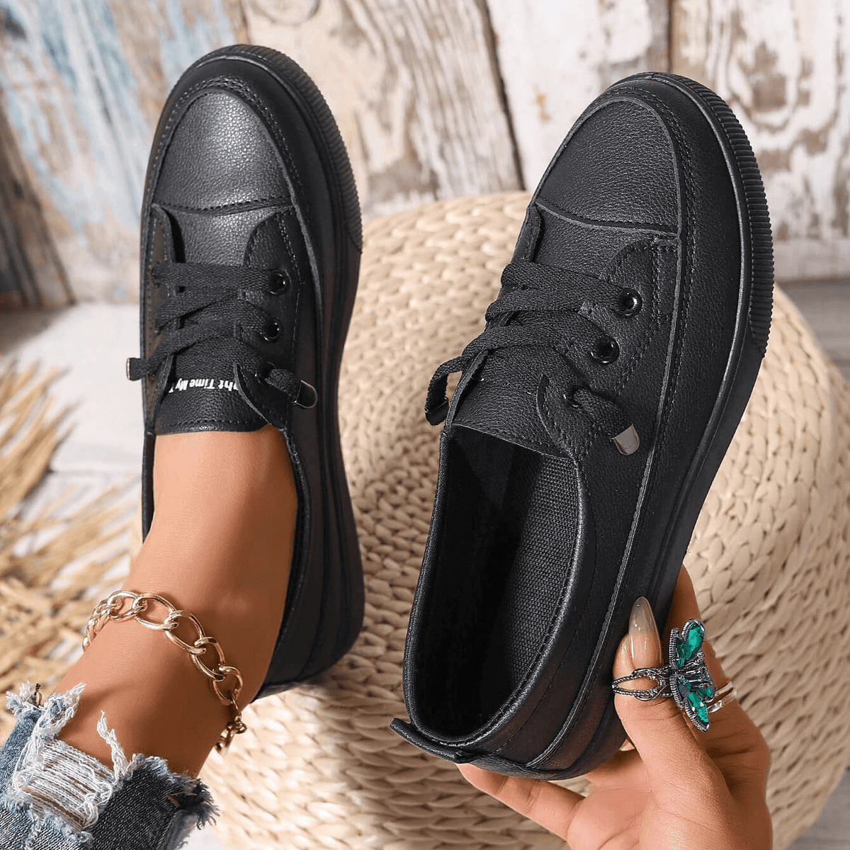 Bryony lace-up leather-look trainers, alternative view