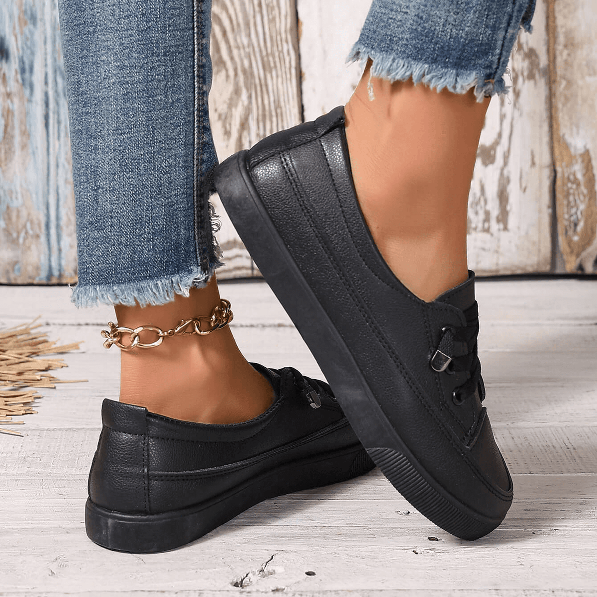 Bryony lace-up leather-look trainers, alternative view