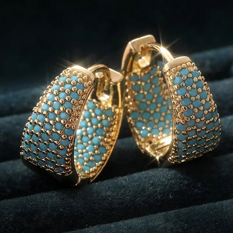 Calista | Pendientes de Aro Anchos con Piedras Turquesa