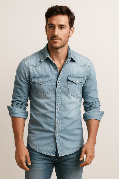 Callum men's slim-fit denim shirt in light blue