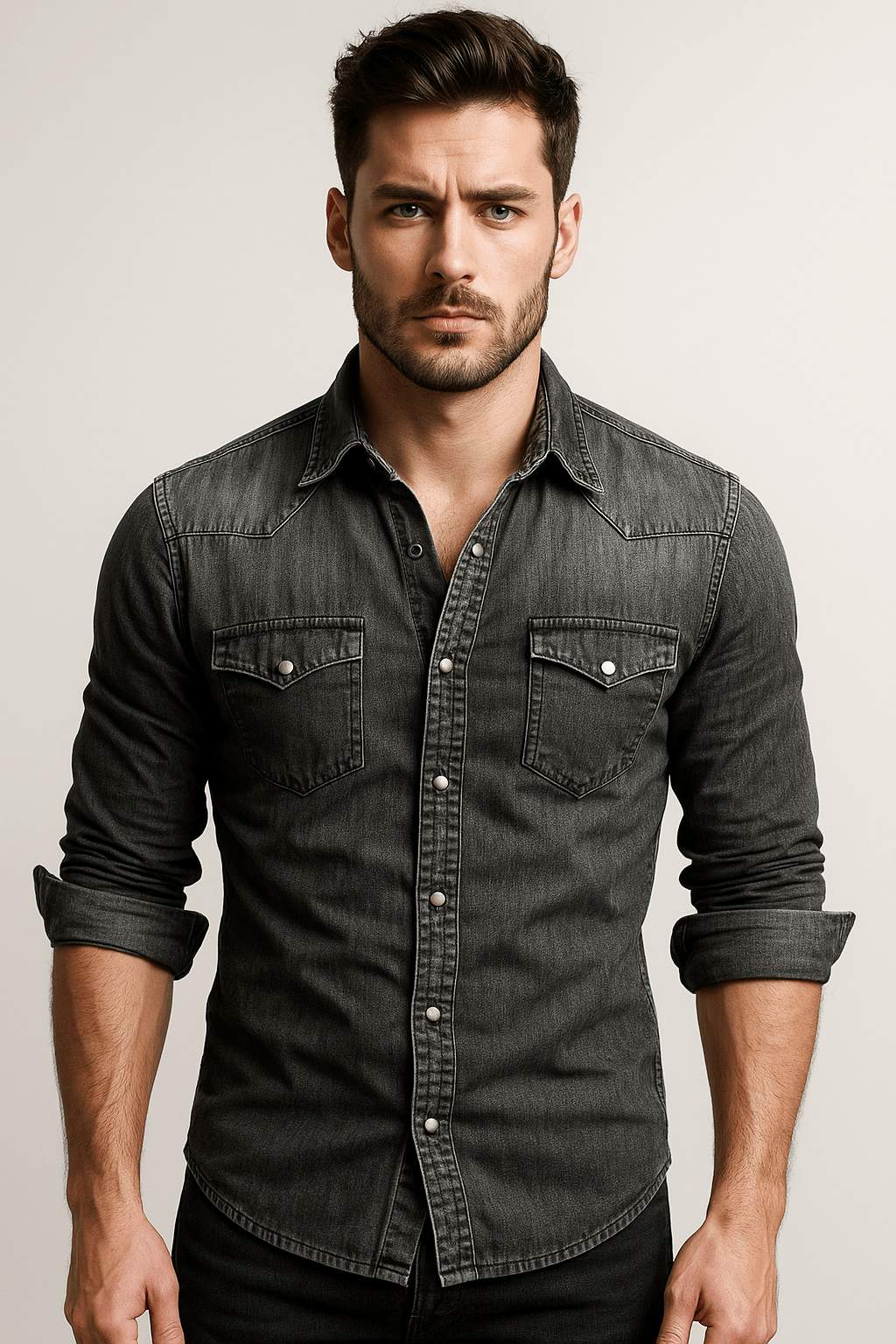 Callum men's slim-fit denim shirt in black