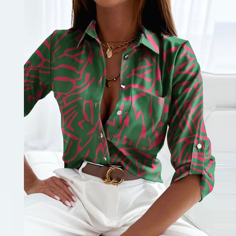 Camden | Camisa con Cuello Clásico y Estampado Gráfico - StilfulltWomen's blousesVerdeSCamden | Camisa con Cuello Clásico y Estampado Gráfico