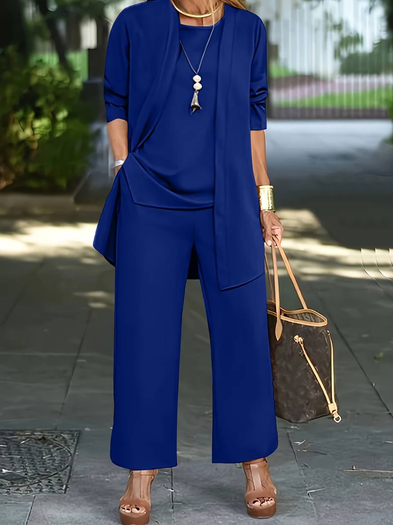 Carmela | Conjunto de Tres Piezas con Chaqueta Larga y Pantalón Ancho - StilfulltWomen's outfit setsNH89CFIKAzulXSCarmela | Conjunto de Tres Piezas con Chaqueta Larga y Pantalón Ancho