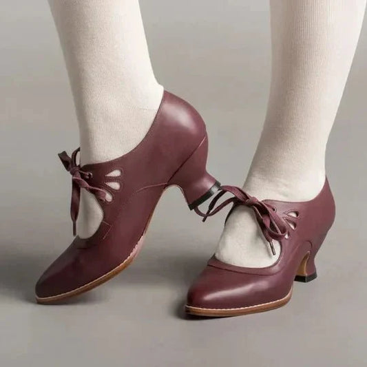 Cecilia retro lace-up mid-heel court shoes in navy
