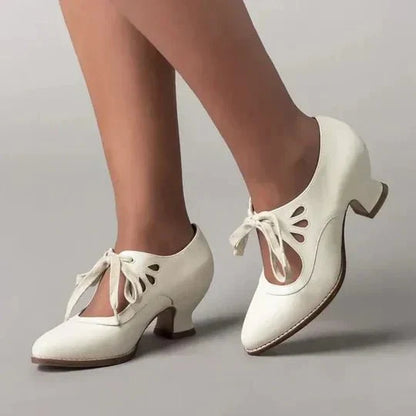 Cecilia retro lace-up mid-heel court shoes in cream