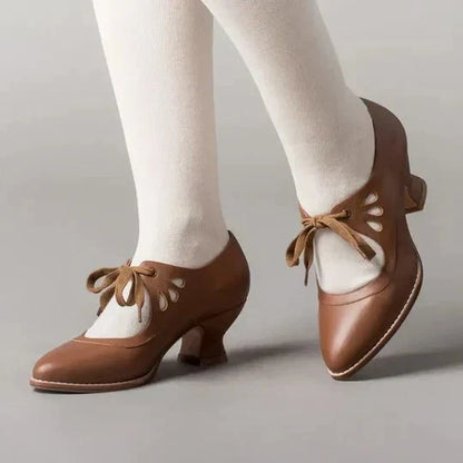 Cecilia retro lace-up mid-heel court shoes in brown
