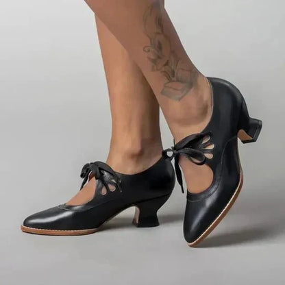 Cecilia retro lace-up mid-heel court shoes in black