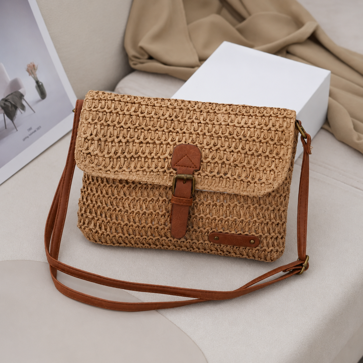 Bexley | Bolso Bandolera de Rafia con Hebilla