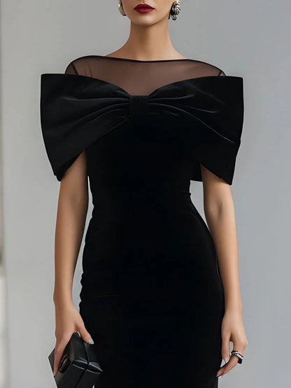Clemency | Fitted Velvet Midi Dress with Bow Detail - StilfulltdressBurgundySClemency fitted velvet midi dress with bow, alternative view