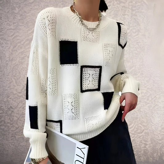 Colette | Jersey Calado de Cuadros Bicolor - StilfulltWomen's sweatersblanco y negroSColette | Jersey Calado de Cuadros Bicolor
