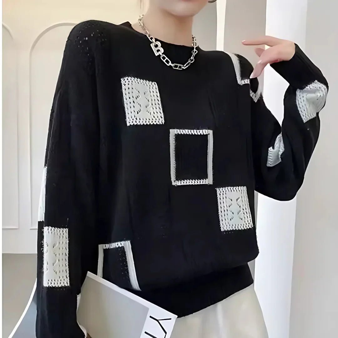 Colette | Jersey Calado de Cuadros Bicolor - StilfulltWomen's sweatersNegroSColette | Jersey Calado de Cuadros Bicolor