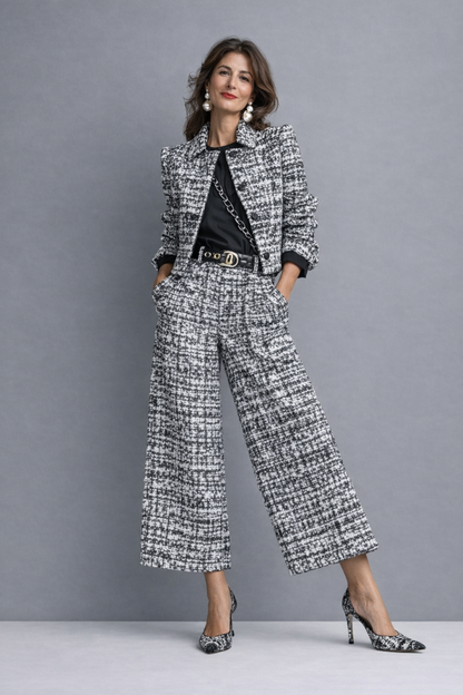 Henriette | Struktureret Todelt Buksedragt i Tweed