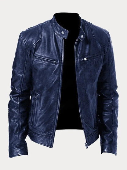 Corentin | Cazadora de Piel Sintética con Cuello Mao - StilfulltMen's jacketsAzul oscuroSCorentin | Cazadora de Piel Sintética con Cuello Mao