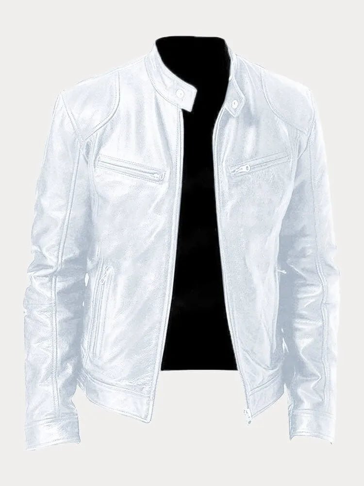 Corentin | Cazadora de Piel Sintética con Cuello Mao - StilfulltMen's jacketsBlancoSCorentin | Cazadora de Piel Sintética con Cuello Mao