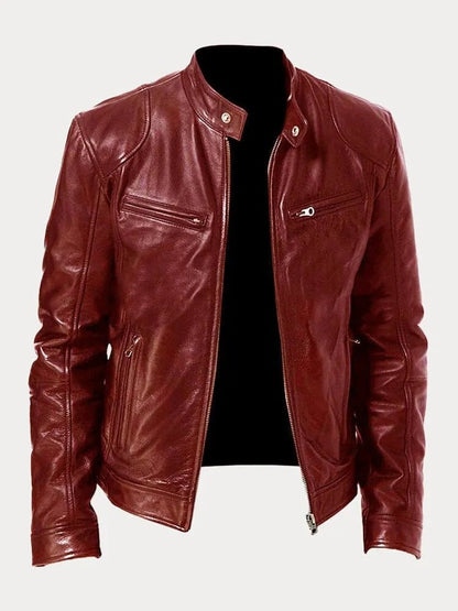 Corentin | Cazadora de Piel Sintética con Cuello Mao - StilfulltMen's jacketsBurdeosSCorentin | Cazadora de Piel Sintética con Cuello Mao