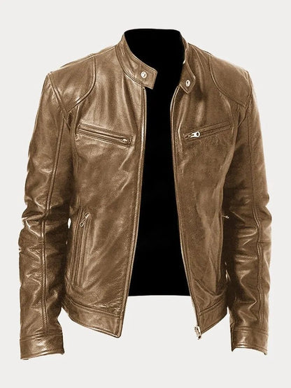 Corentin | Cazadora de Piel Sintética con Cuello Mao - StilfulltMen's jacketsCaquisSCorentin | Cazadora de Piel Sintética con Cuello Mao