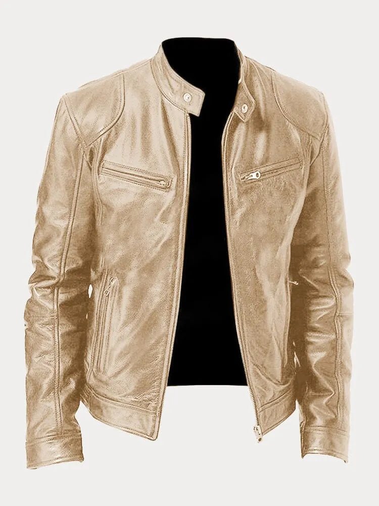 Corentin | Cazadora de Piel Sintética con Cuello Mao - StilfulltMen's jacketsDoradoSCorentin | Cazadora de Piel Sintética con Cuello Mao