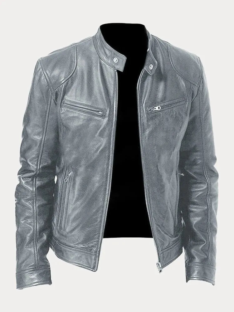 Corentin | Cazadora de Piel Sintética con Cuello Mao - StilfulltMen's jacketsGrisSCorentin | Cazadora de Piel Sintética con Cuello Mao