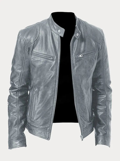 Corentin | Cazadora de Piel Sintética con Cuello Mao - StilfulltMen's jacketsGrisSCorentin | Cazadora de Piel Sintética con Cuello Mao