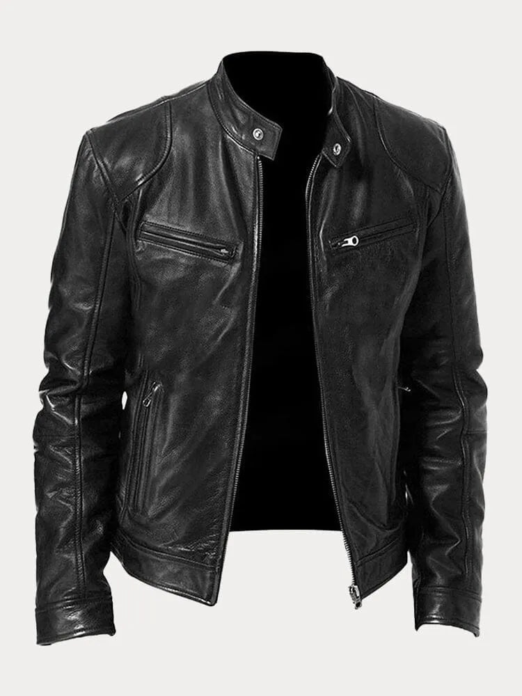 Corentin | Cazadora de Piel Sintética con Cuello Mao - StilfulltMen's jacketsNegroSCorentin | Cazadora de Piel Sintética con Cuello Mao
