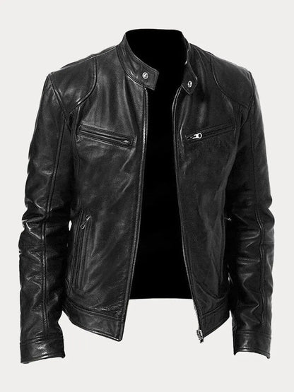 Corentin | Cazadora de Piel Sintética con Cuello Mao - StilfulltMen's jacketsNegroSCorentin | Cazadora de Piel Sintética con Cuello Mao