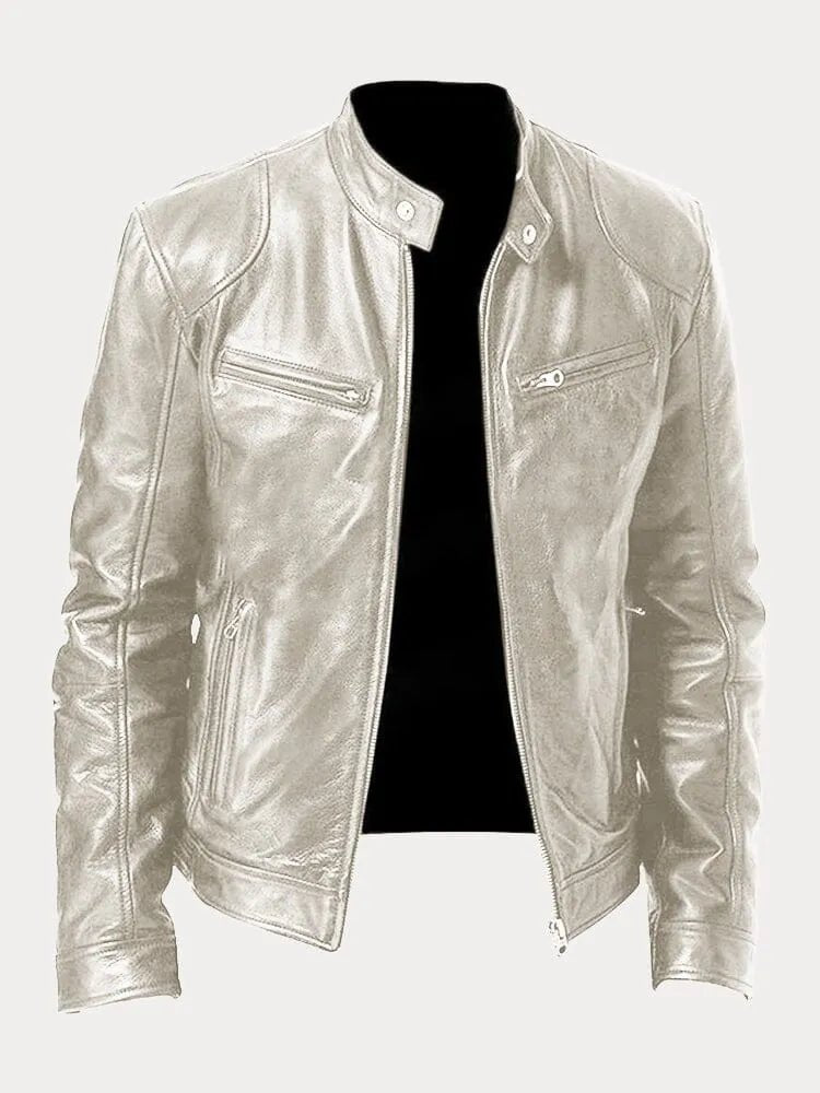 Corentin | Cazadora de Piel Sintética con Cuello Mao - StilfulltMen's jacketsPlateadoSCorentin | Cazadora de Piel Sintética con Cuello Mao