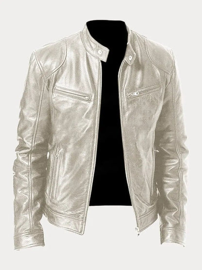 Corentin | Cazadora de Piel Sintética con Cuello Mao - StilfulltMen's jacketsPlateadoSCorentin | Cazadora de Piel Sintética con Cuello Mao