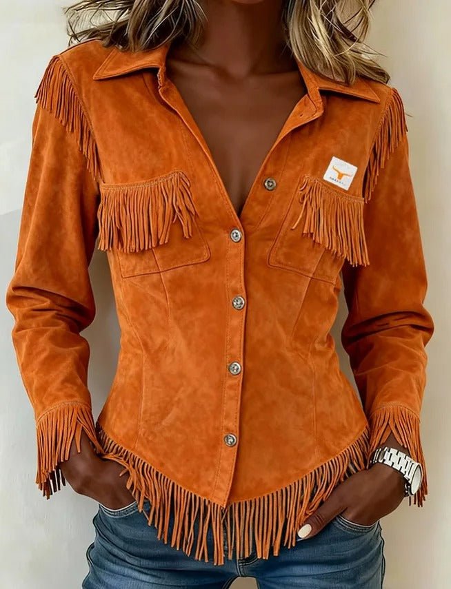 Dakota | Camisa Western Entallada con Flecos - StilfulltWomen's blousesDAMESBLOUS-ORANJ-07RUNaranjaSDakota | Camisa Western Entallada con Flecos