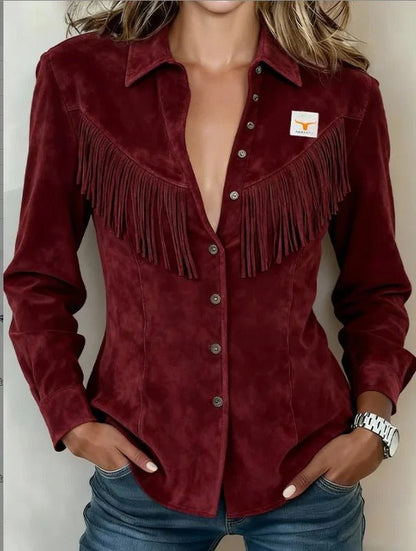 Dakota | Camisa Western Entallada con Flecos - StilfulltWomen's blousesDAMESBLOUS-BORDE-M726Rojo burdeosSDakota | Camisa Western Entallada con Flecos