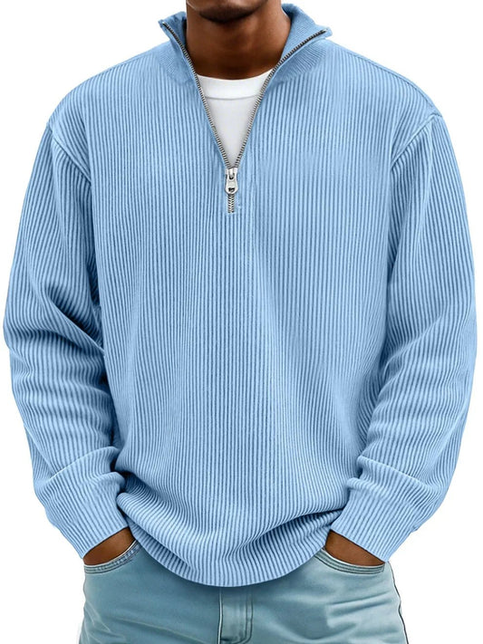 Dashiell | Jersey Acanalado Holgado de Media Cremallera - StilfulltMen's sweatersDMED1-AI027001AzulSDashiell | Jersey Acanalado Holgado de Media Cremallera