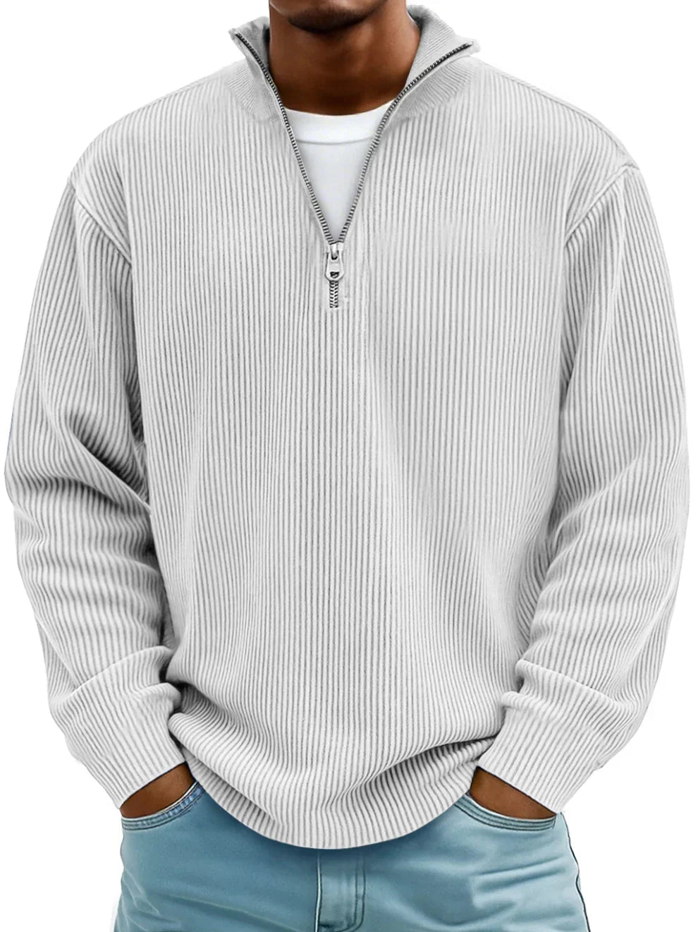 Dashiell | Jersey Acanalado Holgado de Media Cremallera - StilfulltMen's sweatersDMED1-AI027102BlancoSDashiell | Jersey Acanalado Holgado de Media Cremallera