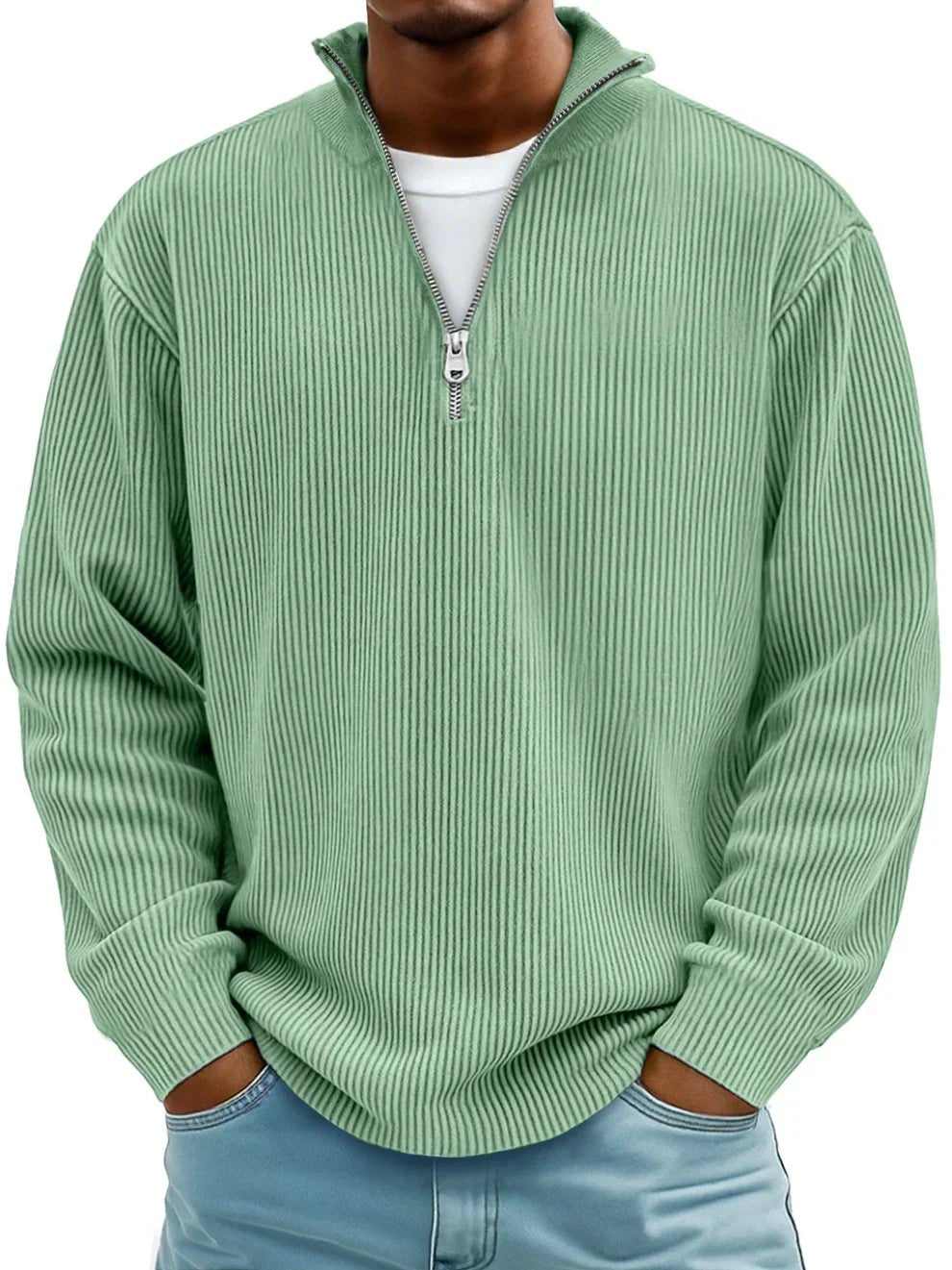 Dashiell | Jersey Acanalado Holgado de Media Cremallera - StilfulltMen's sweatersDMED1-AI027086VerdeSDashiell | Jersey Acanalado Holgado de Media Cremallera